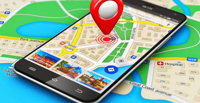 google maps app on phone on top of map, Dentons Digital, Website Design Build, Wiltshire, Somerset